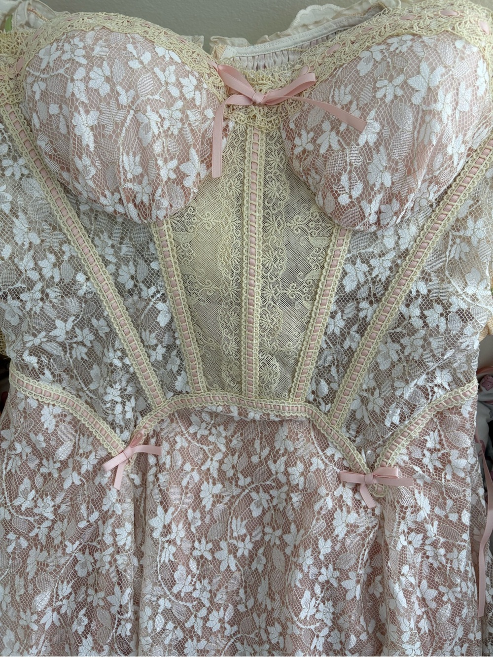 Lacemade Elegant Pink Lace Midi Dress with Cream Trim